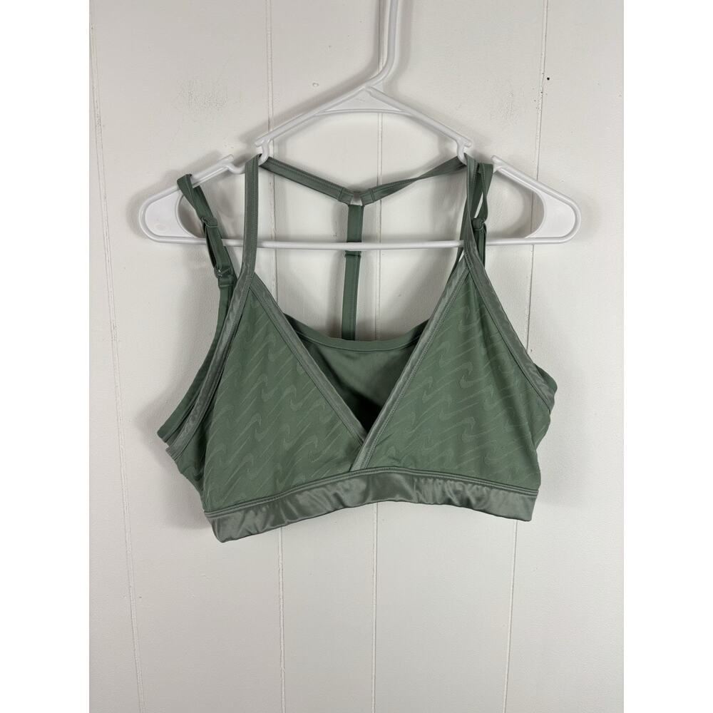 Nike Indie Icon Clash Dri Fit Sports Bra Strappy Satin Swoosh Sage Green Sz XXL